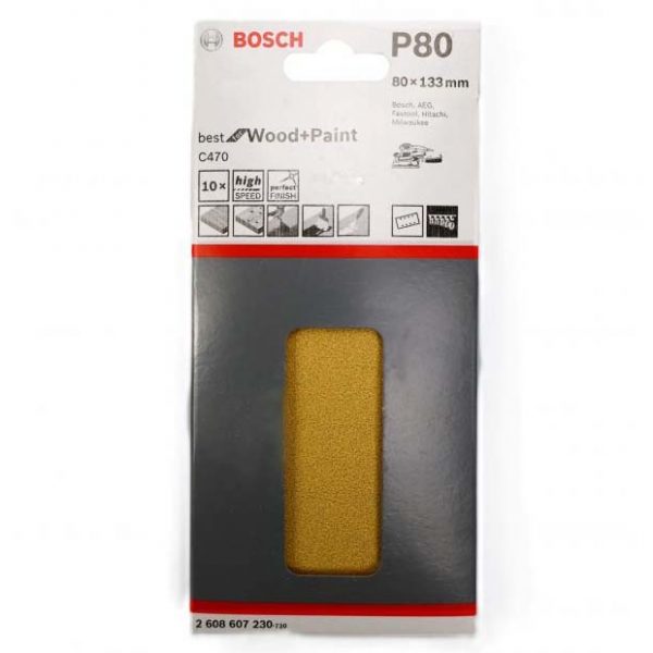 Bosch Schleifblatt  80*133 RED Wood, Klettsystem  gelocht K 80 (10)