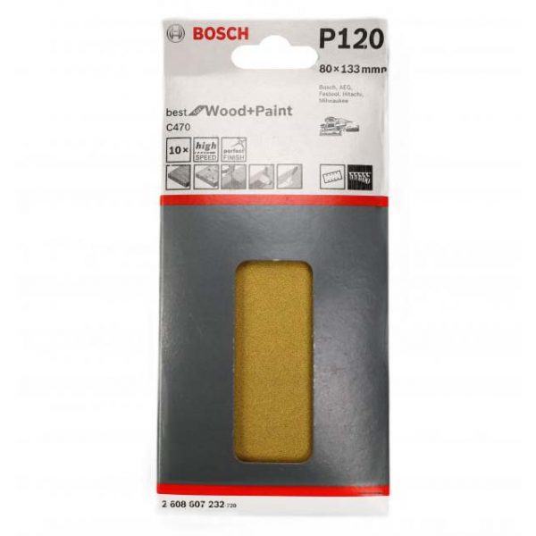 Bosch Schleifblatt  80*133 RED Wood, Klettsystem  gelocht K 120 (10)