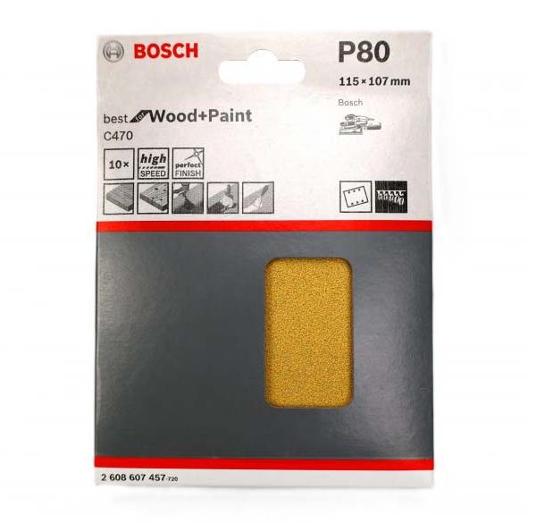 Bosch Schleifblatt  115*107 RED Wood, Klettsystem gelocht   K 80 (10)