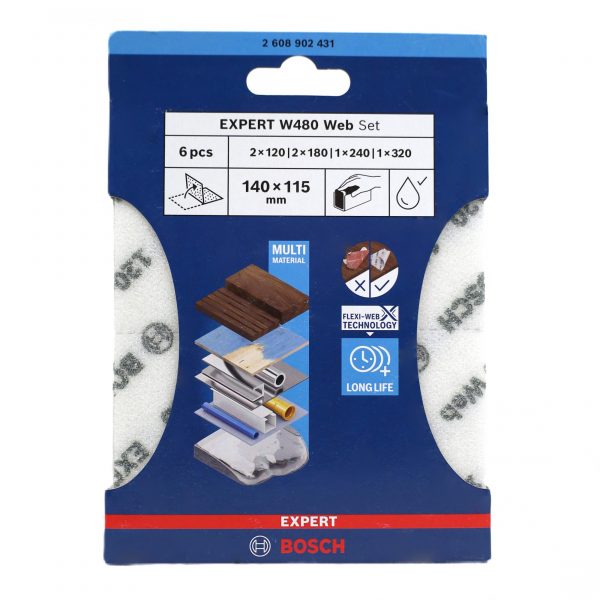 Bosch Hand- Schleifblatt Expert W480 Gewebe  115 X 140mm  Set  (6)