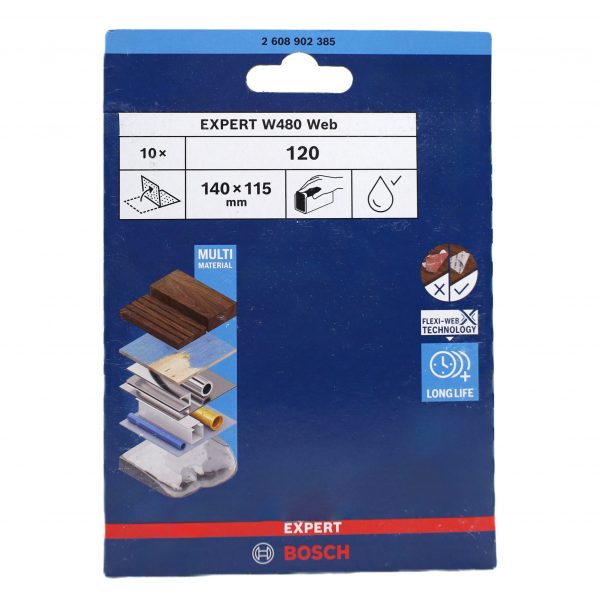 Bosch Hand- Schleifblatt Expert W480 Gewebe, 115 X 140mm  Korn 120  (10)