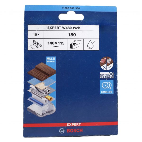 Bosch Hand- Schleifblatt Expert W480 Gewebe 115 X 140mm  Korn 180.  (10)