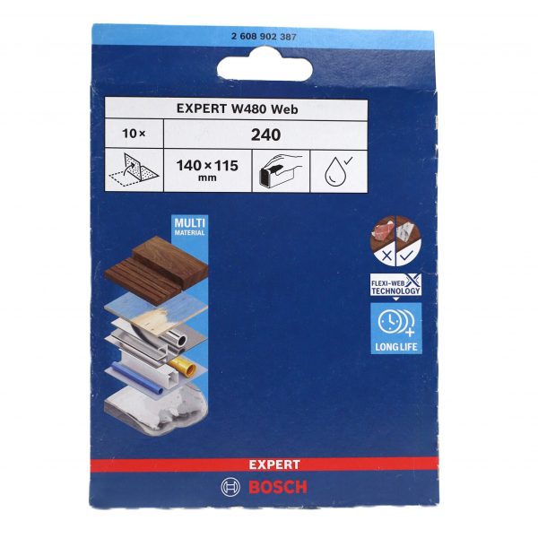 Bosch Hand- Schleifblatt Expert W480 Gewebe 115 X 140mm  Korn 240  (10)