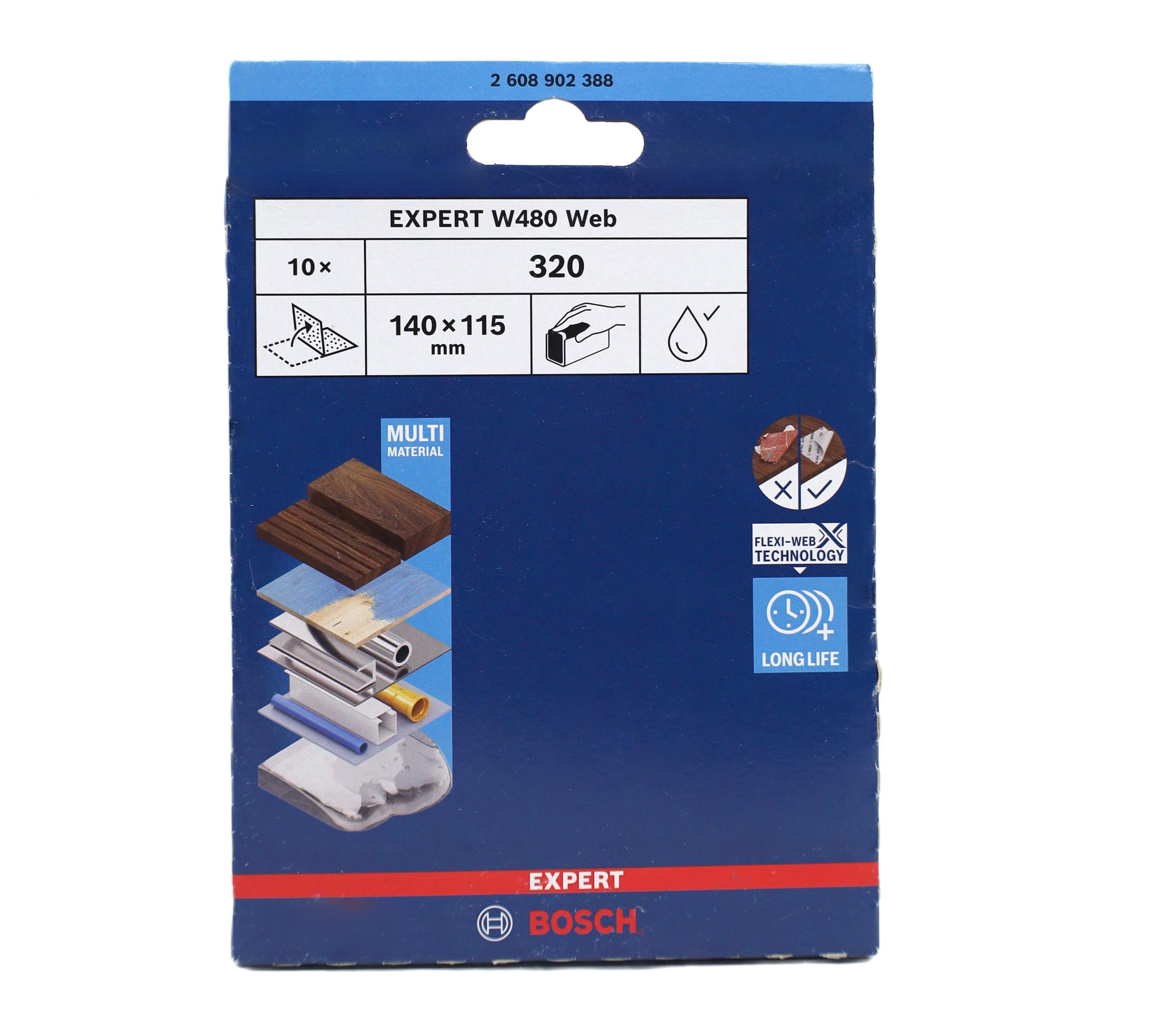 Bosch Hand- Schleifblatt Expert W480 Gewebe 115 X 140mm Korn 320 (10)