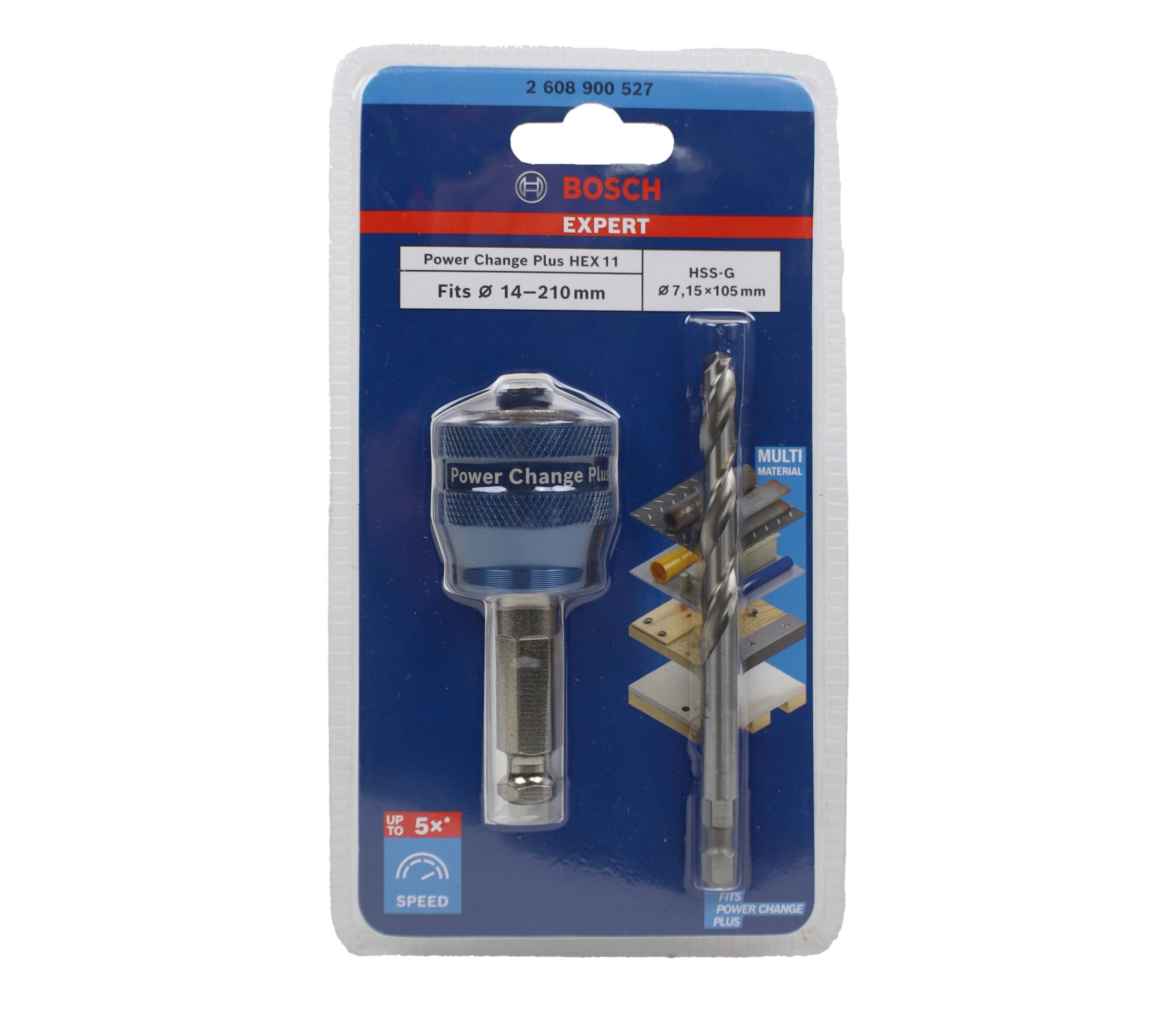 Bosch Power Change Plus Adapter mit Sechskantaufnahme und HSSG Zentrierbohrer 7,15 *100mm